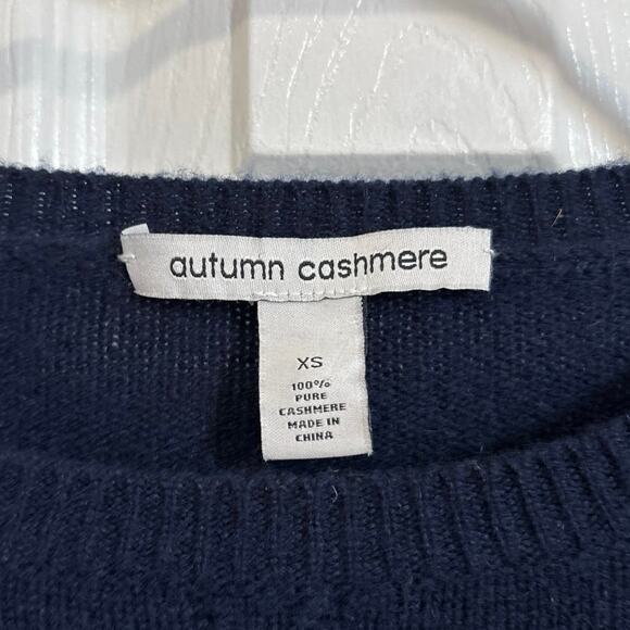 Autumn Cashmere 100% Cashmere Navy Blue Sweater with Black Lace Trim XS - Picture 5 of 7